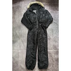 Women's Vintage 90's Nils USA Faux Fur Floral Black One Piece Snowsuit Sz 12 VTG